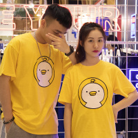 [3件套]2020新款短袖印花T恤男女亲子夏装可爱潮流学生上衣圆领画画鸭T恤宽松亲肤情侣装