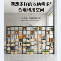 ZS-J618铁艺置物架客厅落地展示架书架实木隔断收纳架