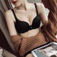 舒适胸型好!性感聚拢无钢圈文胸套装小胸春季加厚款无痕内衣条纹