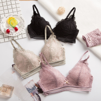 单件/套装 女士无钢圈蕾丝内衣文胸套装性感聚拢侧收副乳薄三角杯