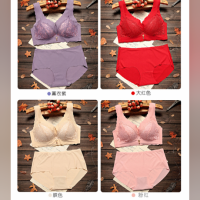 无钢圈背心式冰丝内衣女大码蕾丝冰丝中薄款无痕收副乳文胸套装