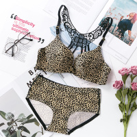 豹纹小胸加厚薄款内衣少女士无钢圈性感聚拢胸罩前扣美背文胸套装
