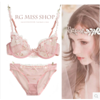 维多利亚夏季新款聚拢少女刺绣超薄款内衣透明诱惑性感文胸套装