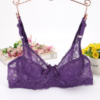 夏季超薄性感单层蕾丝透明网纱女士文胸罩透气薄款大胸显小胸内衣