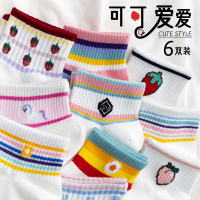草莓短袜浅口ins潮日系可爱彩虹条纹纯棉中筒袜春夏季薄款