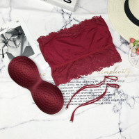 裹胸枣红酒红蕾丝美背结婚带可拆胸垫打底内衣女士背心防走光抹胸