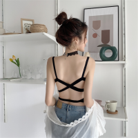 性感交叉吊带美背裹胸纯棉打底背心无钢圈文胸聚拢带胸垫抹胸内衣