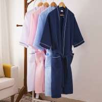 春夏薄款华夫格浴袍涤棉情侣纯棉浴衣一对吸水速干美容睡衣酒店