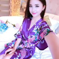 新款夏季薄款日本和服艺伎印花丝绸浴衣浴袍日式和风复古睡袍女