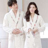 睡袍女秋冬季情侣浴袍男士法兰绒睡衣珊瑚绒中长款加厚浴衣家居服