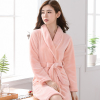 纯色大翻领珊瑚绒睡衣女长款加厚法兰绒家居服睡袍女星级宾馆浴衣