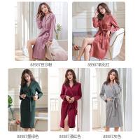 睡袍女春秋长款纯棉韩版大码浴袍性感女新娘晨袍家居服睡衣薄款夏