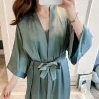 欧美版女士春夏秋宽松大码休闲睡袍高档丝绸浴袍外袍婚庆晨袍