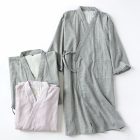 素雅日式情侣睡袍女男春秋季夏天纯棉纱布薄款睡衣家居服汗蒸和服