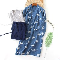 晨袍纯棉男士开衫浴袍 春夏睡袍绉布棉纱和服日式家居中长款亲肤