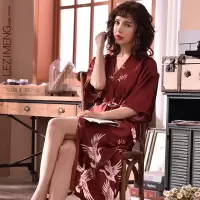 性感睡衣女夏季薄款冰丝绸睡袍红色结婚新娘晨袍新婚伴娘春秋睡裙