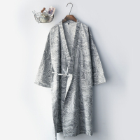 波纹日式汗蒸睡袍春秋夏季男式纯棉纱布双层宽松薄款家居服睡衣