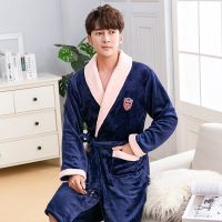 秋冬珊瑚绒睡衣男士室内家居服长袖浴袍男加绒保暖法兰绒睡袍
