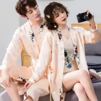 性感睡衣男女浴袍夏春秋季丝绸情侣睡袍红色结婚新娘晨袍冰丝睡裙