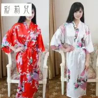 浴袍式开衫睡袍浴袍女夏季薄款丝绸睡衣家居服长款开衫和服浴衣性