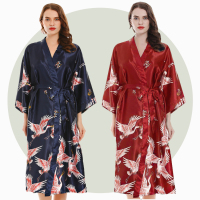 日式和服睡衣女婚礼晨袍新娘伴娘仙鹤睡袍加肥加大200斤胖mm浴袍