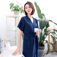 睡袍女薄款夏季短袖吸水华夫格浴袍男长款浴衣情侣睡衣春秋家居服