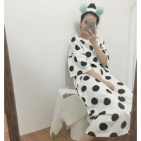 纯棉睡裙女夏季韩版超长款过膝长裙短袖t恤连衣裙宽松休闲睡衣服