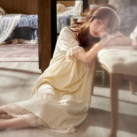 睡裙女纯棉ins时尚短袖夏薄款2020新款公主风淡黄的长裙睡衣裙子