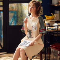 夏季少女宽松韩版纯棉可外穿短袖睡裙女生薄款棉质连衣裙家居服女