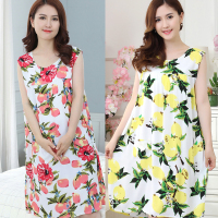 夏季棉绸睡衣女纯棉人造棉妈妈睡裙中年年绵绸家居服