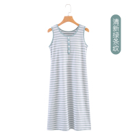 夏女莫代尔纯棉条纹背心睡裙中长裙大码睡裙宽松睡衣家居服可外穿