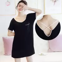 睡裙女夏季短袖带胸垫莫代尔睡衣女薄款性感大码中长款胖mm家居服
