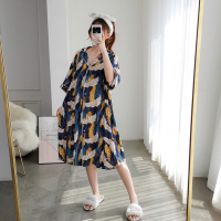 加大码棉绸短袖加长睡裙夏季开衫连衣裙睡衣宽松孕妇胖mm家居服女