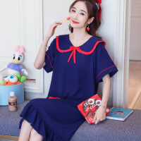 绵绸睡裙女新款夏薄款甜美性感宽松短袖青年棉绸睡衣连衣裙家居服