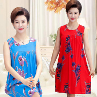 新款棉绸睡裙中老年女装夏人造棉睡衣无袖中长款连衣裙休闲家居服