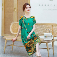 时尚棉绸连衣裙女中长款人造棉睡裙加肥大码200斤绵绸中老年妈妈