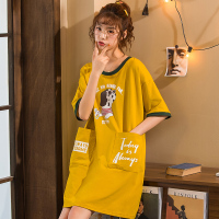 睡裙女夏季纯棉韩版条纹中长款少女甜美可爱全棉加大码家居服睡衣