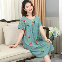 棉绸绵绸睡裙妈妈睡衣女士夏天短袖连衣裙中老年人造棉家居服加大