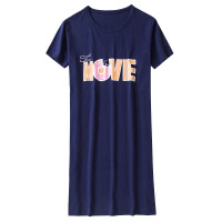 睡衣女夏天纯棉睡裙女韩版大码短袖学生清新宽松孕妇中长款家居服