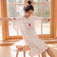 睡裙女夏季短袖纯棉连衣裙子薄款带胸垫睡衣夏天宽松大码孕妇睡裙