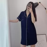 莫代尔睡裙女士夏季薄款短袖宽松睡衣可爱性感开衫大码胖mm家居服