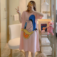 睡裙女夏季纯棉短袖长款过膝卡通可爱大码少女学生睡衣裙子春夏天