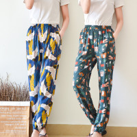 春夏睡裤女棉绸长裤人造棉宽松薄款收口防蚊裤灯笼裤家居裤可外穿