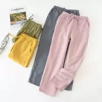 日系棉纱睡裤女春夏季薄款全棉纱布宽松休闲纯棉男家居裤空调长裤