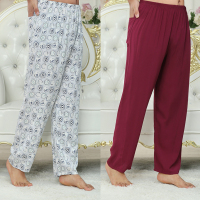 男士夏秋季长裤睡裤人造棉棉绸裤休闲裤裤家居裤加肥加大绵绸长裤