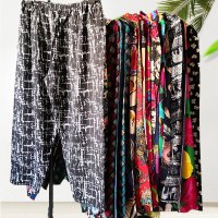 女士棉绸长裤夏季女装人造棉女式大码睡裤桑绵绸家居花裤宽松