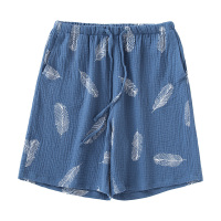 水洗纯棉男睡裤短裤子居家夏天薄款休闲宽松透气全棉纱绉布五分裤