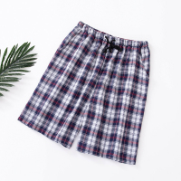 日系家居裤男士纯棉双层纱布格子短裤薄款睡裤夏季5分中裤沙滩裤