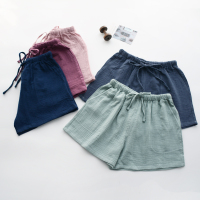 水洗日式睡裤男女夏季纯棉纱布双层薄款宽松情侣短裤家居裤沙滩裤