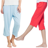夏季纯棉女士七分裤薄款透气睡裤加肥宽松舒适空调裤纯色休闲裤子